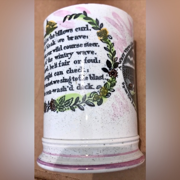 1796 Antique Pearl Pink Luster Transferware CAST IRON BRIDGE Frog Mug - Picture 8 of 8